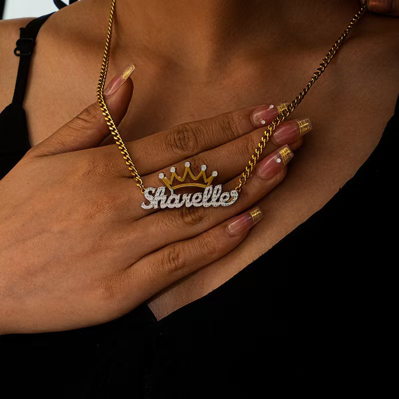 Personalized Crown Letter Necklace – Custom Initial Jewelry for Queens | Elegant Name Pendant Gift