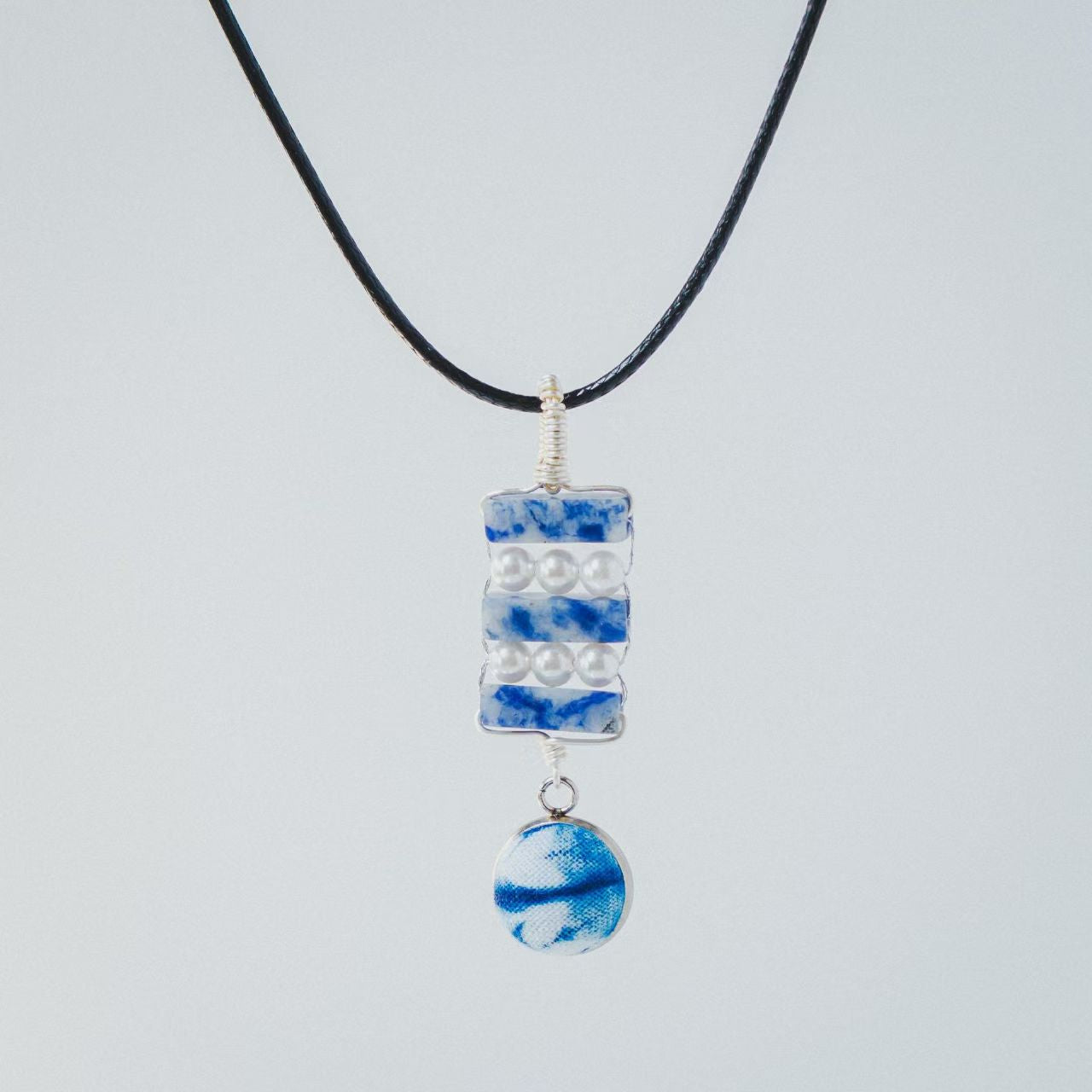 Boho Hand - Dyed Fabric & Natural Stone Pendant Necklace - Zyrona WorksZyrona Works024Boho Hand - Dyed Fabric & Natural Stone Pendant Necklace