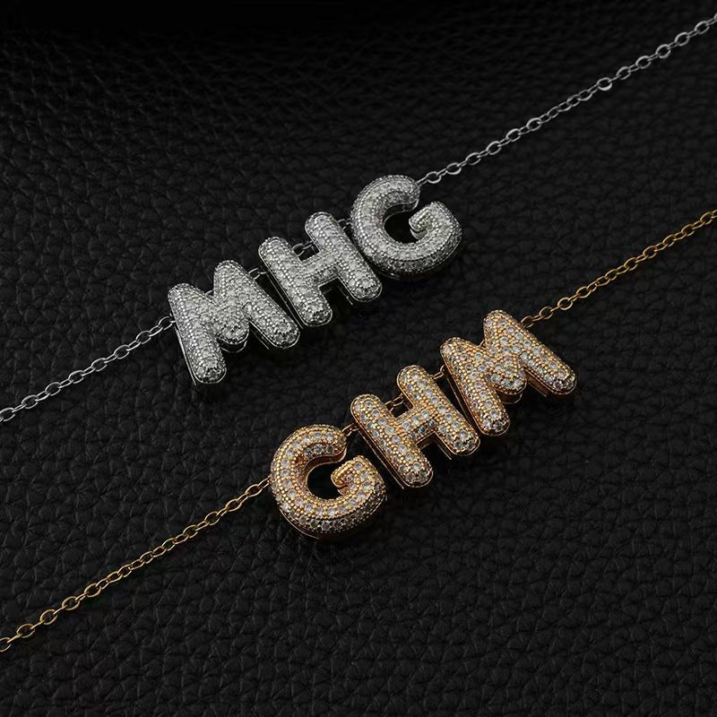 Custom 10 - Letter Zirconia Balloon Font Necklace - Zyrona WorksZyrona WorksGoldCustom 10 - Letter Zirconia Balloon Font Necklace