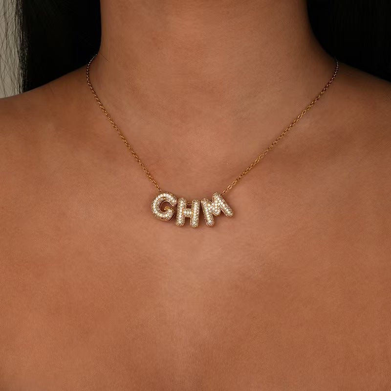 Custom 10 - Letter Zirconia Balloon Font Necklace - Zyrona WorksZyrona WorksGoldCustom 10 - Letter Zirconia Balloon Font Necklace