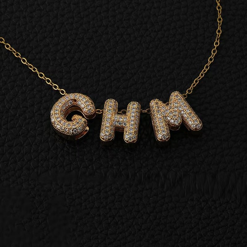 Custom 10 - Letter Zirconia Balloon Font Necklace - Zyrona WorksZyrona WorksGoldCustom 10 - Letter Zirconia Balloon Font Necklace