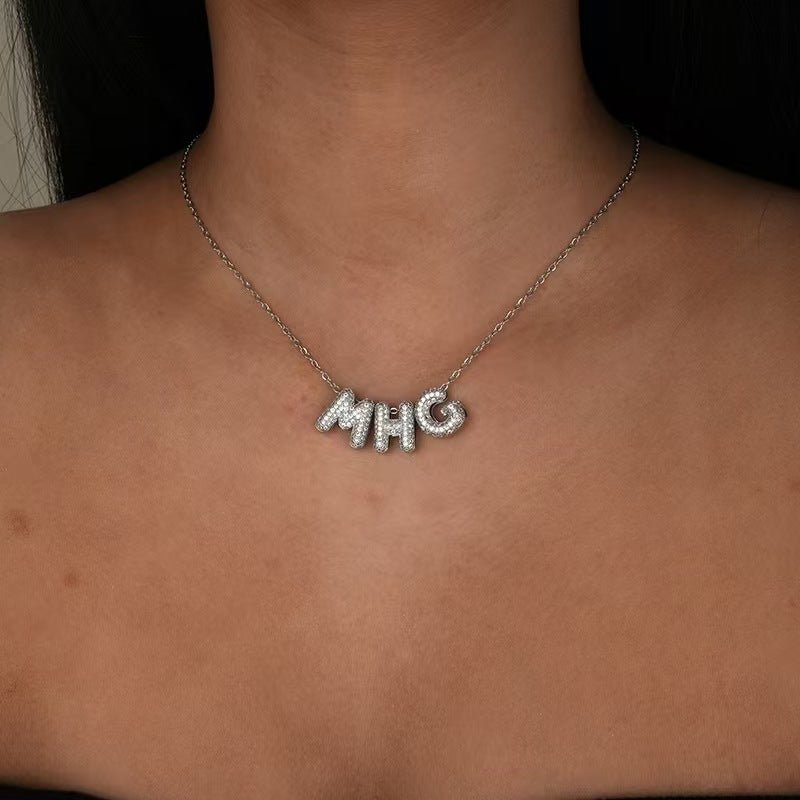 Custom 10 - Letter Zirconia Balloon Font Necklace - Zyrona WorksZyrona WorksGoldCustom 10 - Letter Zirconia Balloon Font Necklace
