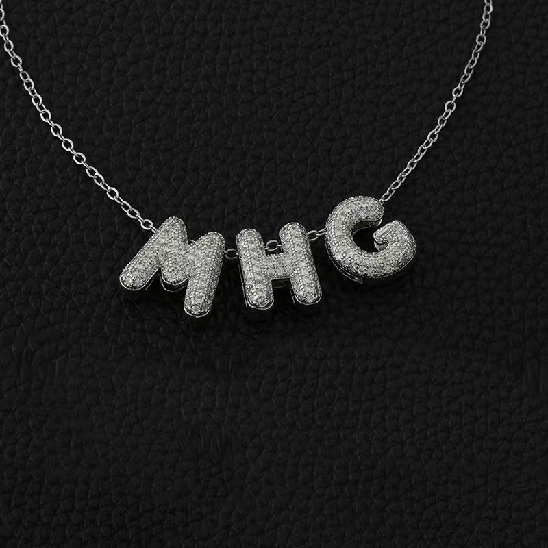 Custom 10 - Letter Zirconia Balloon Font Necklace - Zyrona WorksZyrona WorksSilverCustom 10 - Letter Zirconia Balloon Font Necklace