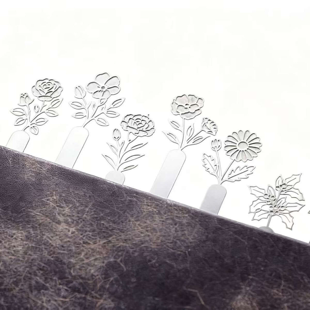 Custom Laser Cut Stainless Steel 12 Months Flower Bookmark with Oil Drip Detail - Zyrona WorksZyrona WorksCustom Laser Cut Stainless Steel 12 Months Flower Bookmark with Oil Drip Detail