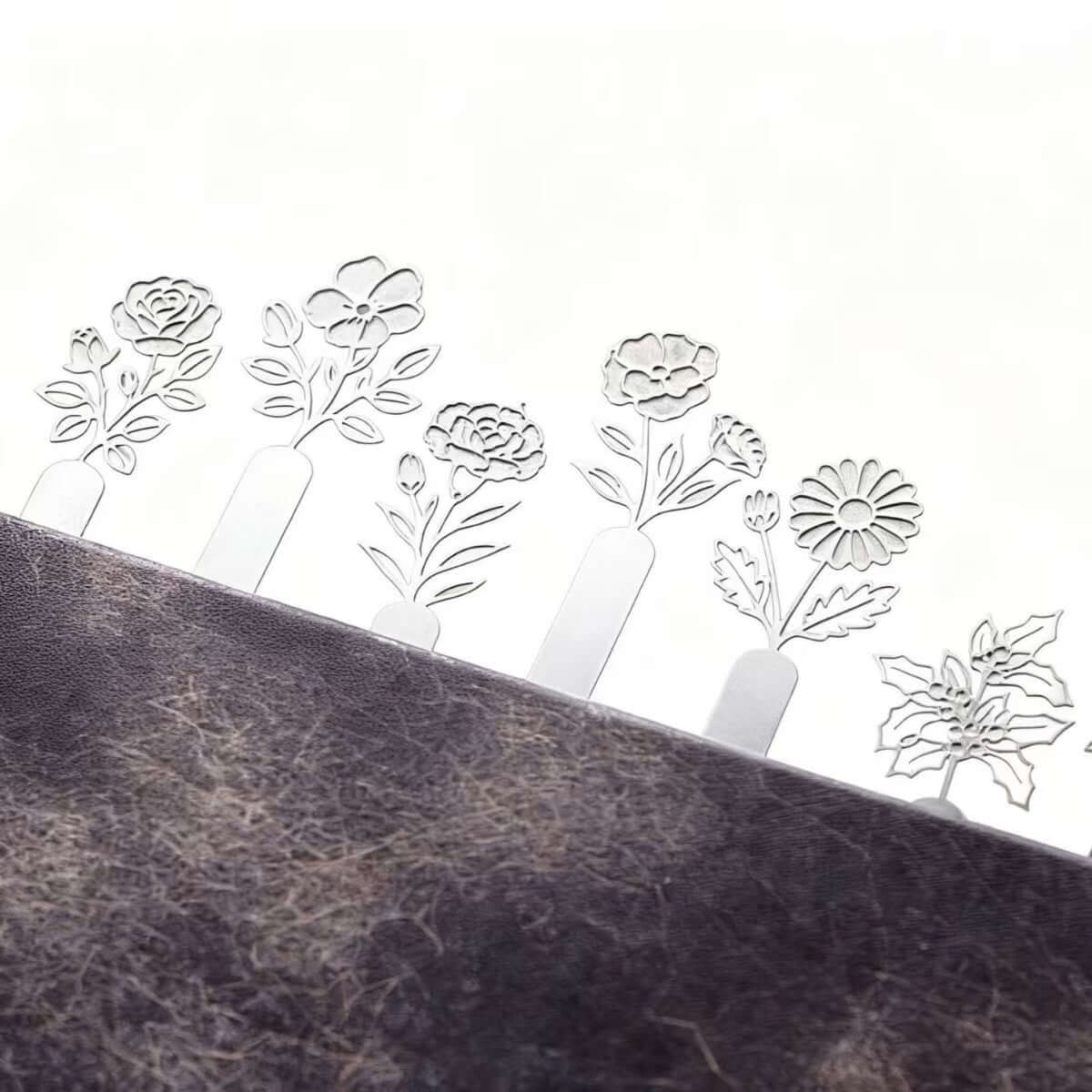 Custom Laser Cut Stainless Steel 12 Months Flower Bookmark with Oil Drip Detail - Zyrona WorksZyrona WorksCustom Laser Cut Stainless Steel 12 Months Flower Bookmark with Oil Drip Detail
