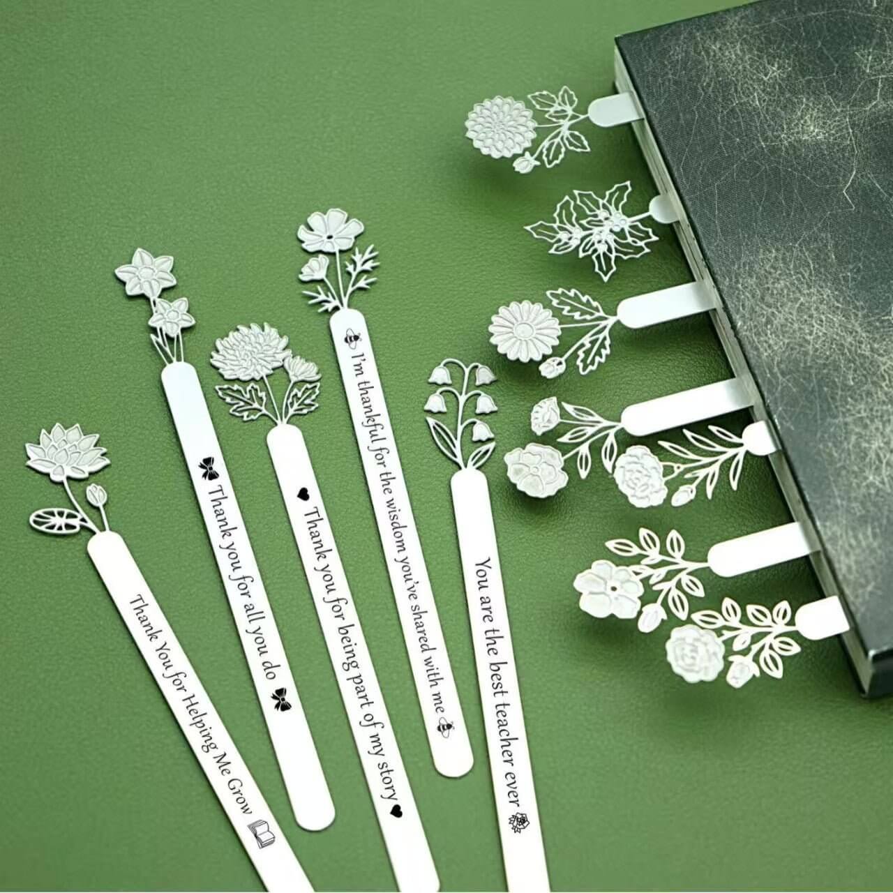 Custom Laser Cut Stainless Steel 12 Months Flower Bookmark with Oil Drip Detail - Zyrona WorksZyrona WorksCustom Laser Cut Stainless Steel 12 Months Flower Bookmark with Oil Drip Detail