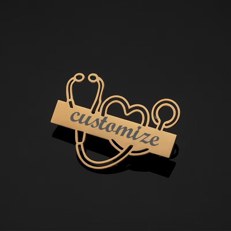Custom Letter Stethoscope Pin Badge - Zyrona WorksZyrona WorksSilverCustom Letter Stethoscope Pin Badge