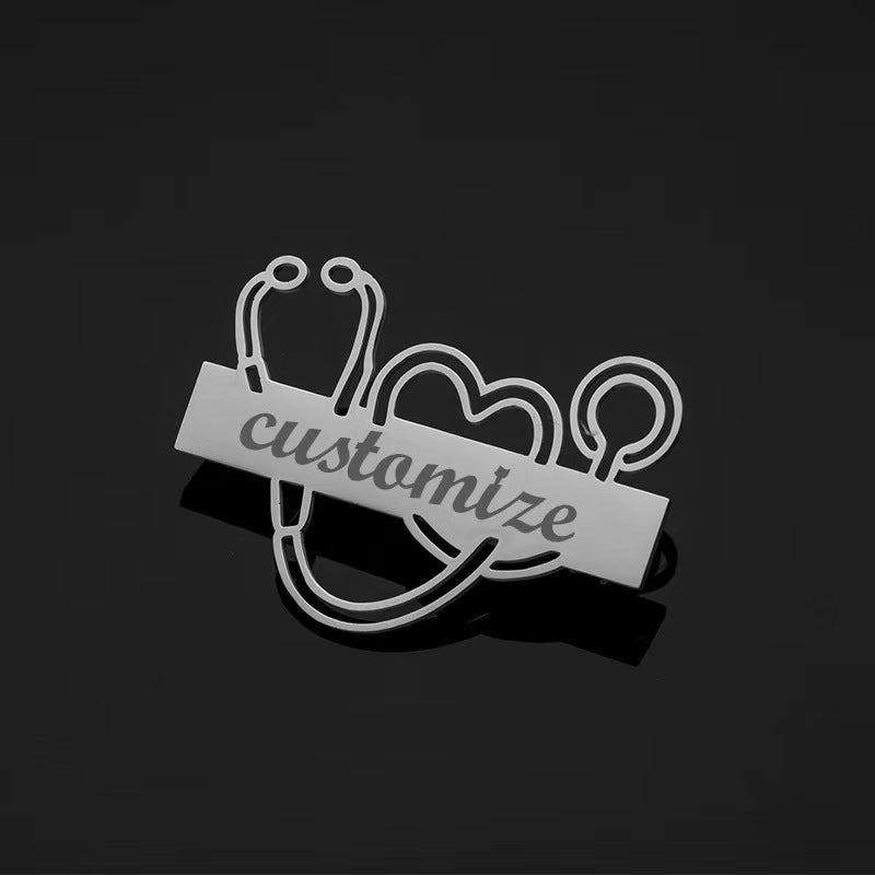 Custom Letter Stethoscope Pin Badge - Zyrona WorksZyrona WorksSilverCustom Letter Stethoscope Pin Badge