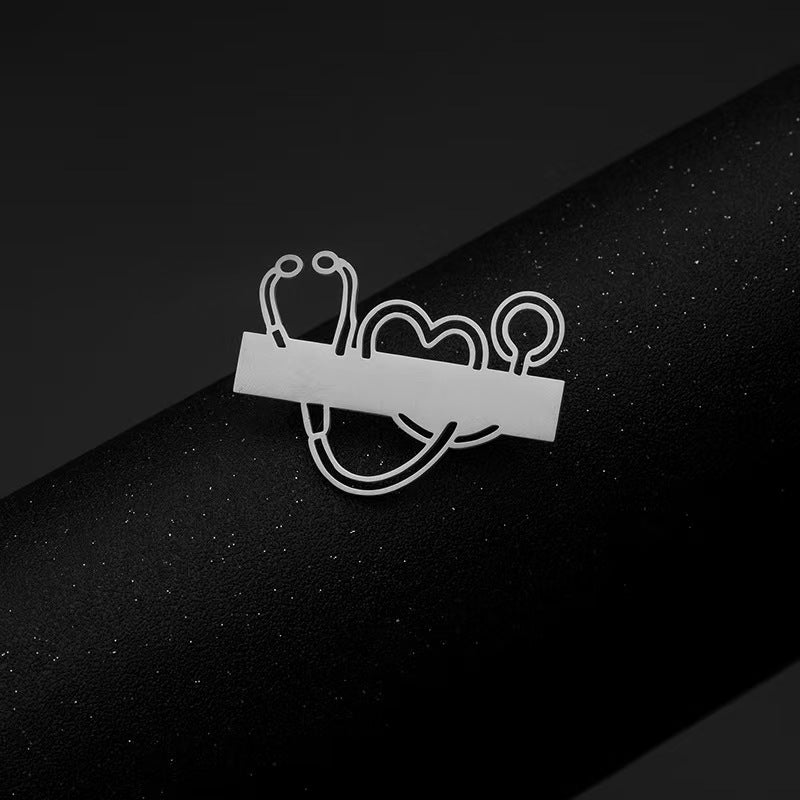 Custom Letter Stethoscope Pin Badge - Zyrona WorksZyrona WorksSilverCustom Letter Stethoscope Pin Badge