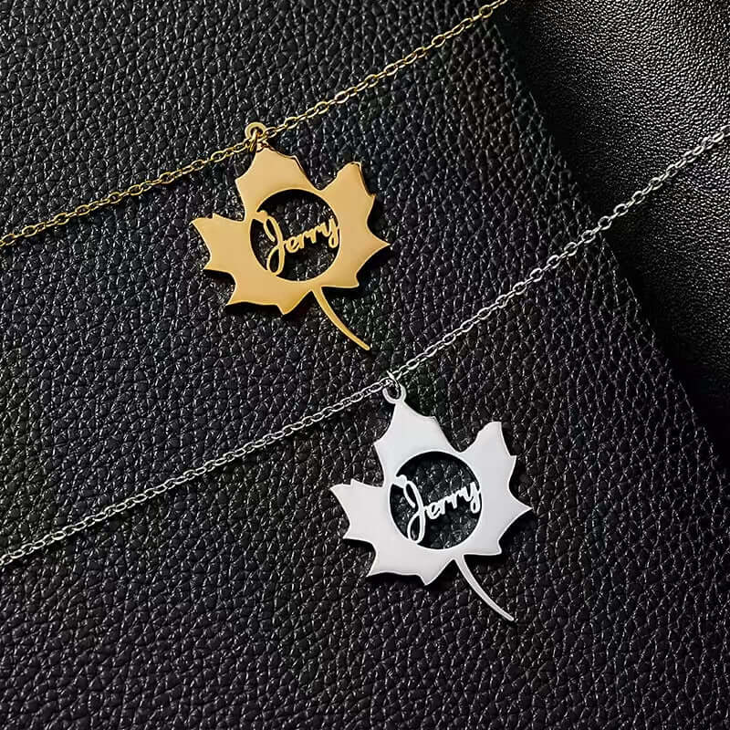 Maple Leaf Custom Letter Necklace - Zyrona WorksZyrona WorksGoldMaple Leaf Custom Letter Necklace