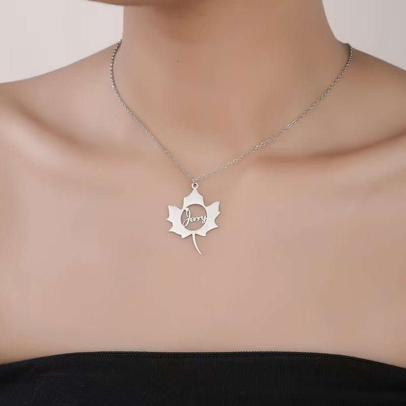 Maple Leaf Custom Letter Necklace - Zyrona WorksZyrona WorksGoldMaple Leaf Custom Letter Necklace