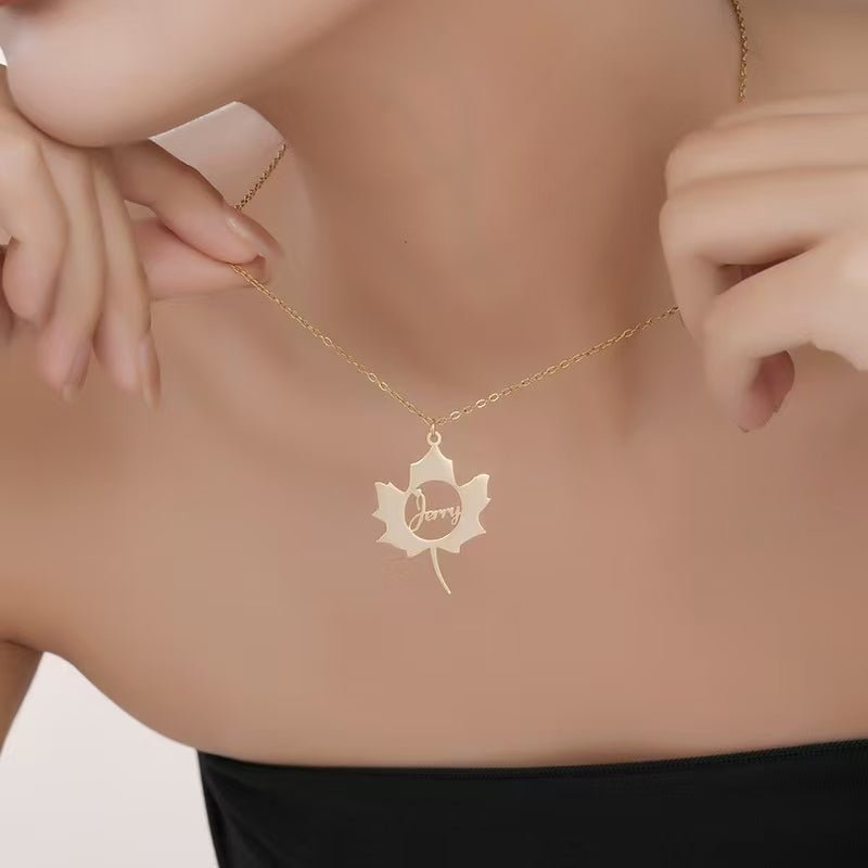 Maple Leaf Custom Letter Necklace - Zyrona WorksZyrona WorksGoldMaple Leaf Custom Letter Necklace