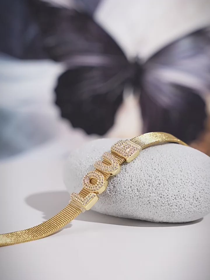 Custom Initial Bracelet with Sparkling Stones – Personalized Letter Bangle | Elegant Gift for Her